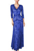 Sexy Plunging Neck Three Quarter Sleeve Blue Lace Dress